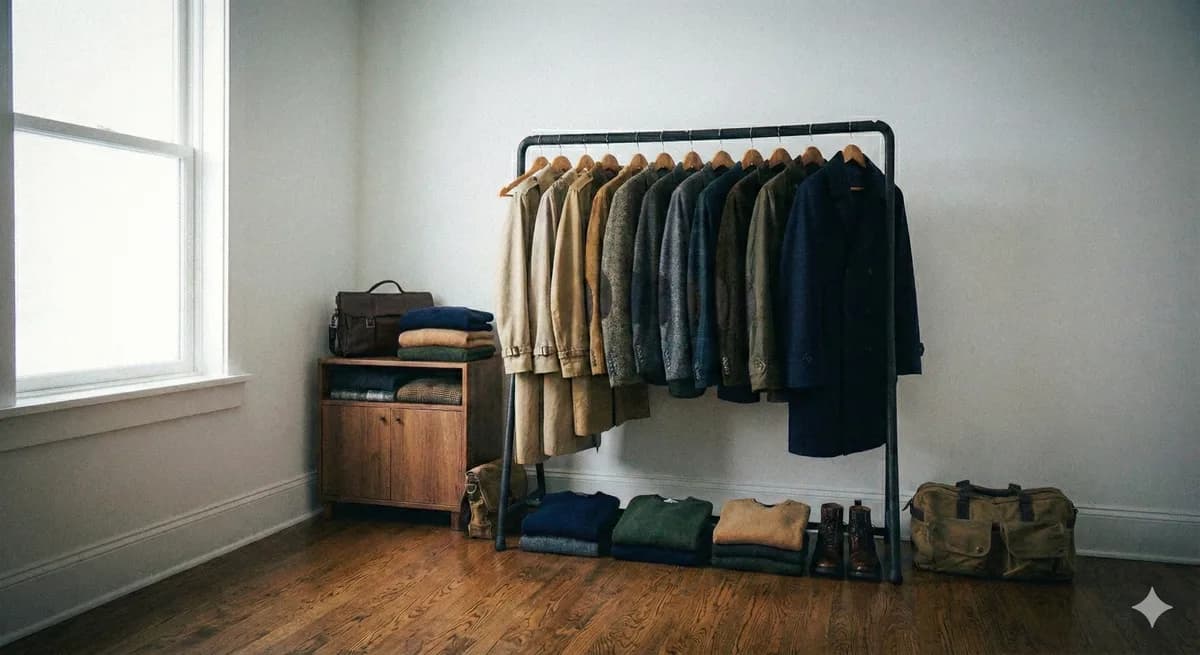 Wieszak z przygotowaną kolekcją ubrań w sklepie