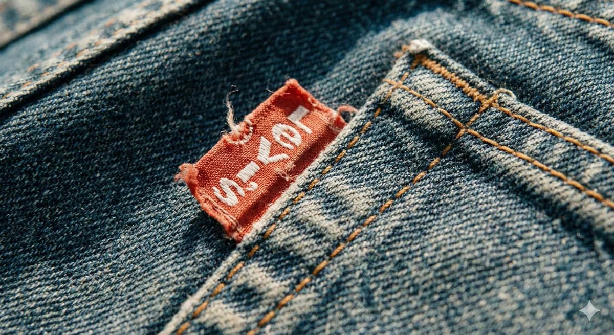 Czerwona wszywka Levi's - detal vintage